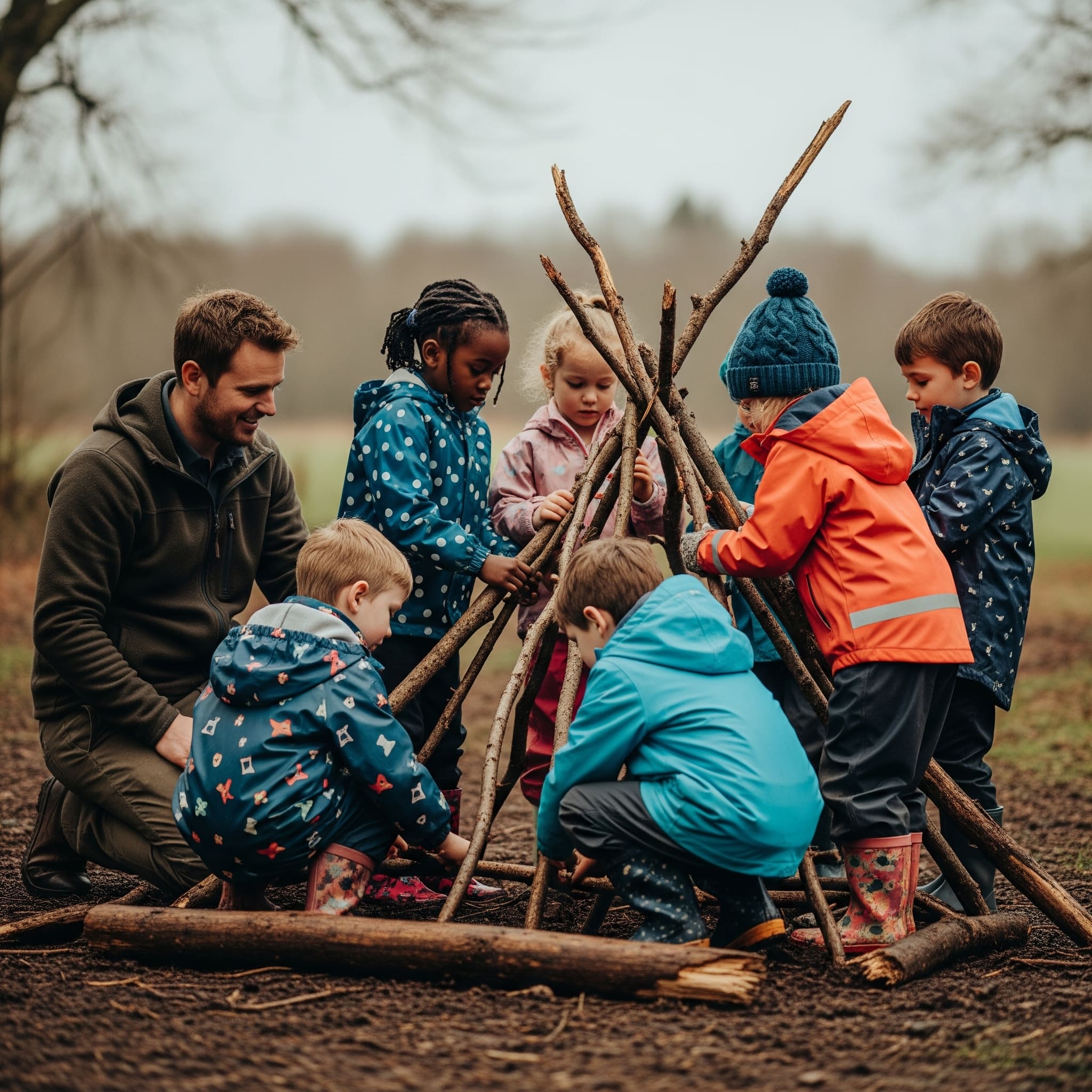Children in a forest school setting
